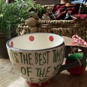 Mud Pie Red and Green Polka Dot 16oz. Christmas Mug